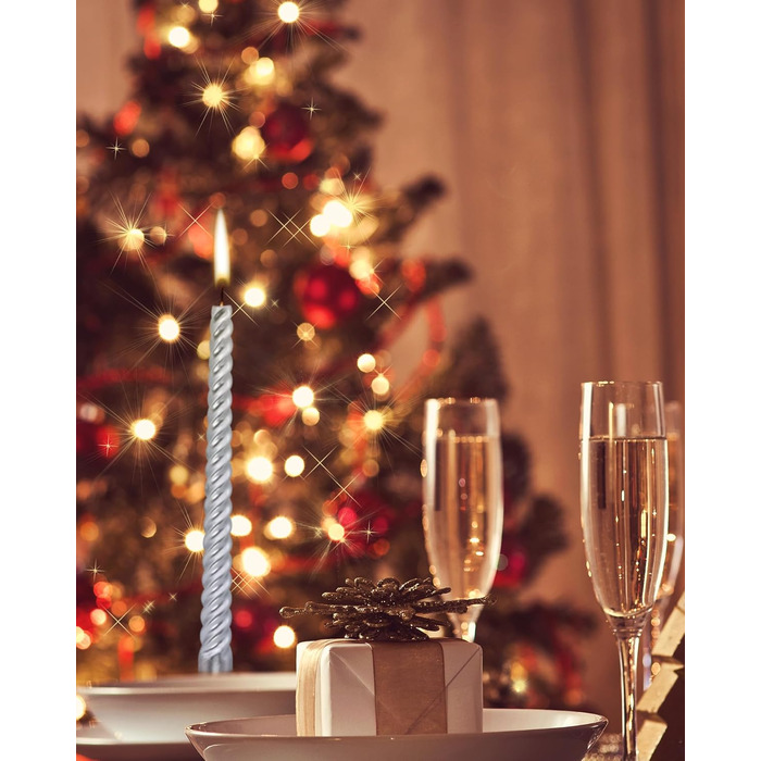 Набір з 4 конічних спіральних свічок 2 х 25,5 см, сріблястий Alederways