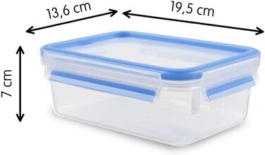 Набір контейнерів для зберігання харчових продуктів EMSA Clip & Close, прямокутні, 5 x 0,8 л, коробки для зберігання, 100 герметичні, придатні для миття в посудомийній машині, морозильної камери та мікрохвильової печі, прозорі, сині, зроблені в Німеччині,