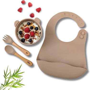 Набір дитячого посуду з гравіюванням імені - виделка, ложка і миска, індивідуальні подарунки для малюків від 1 року, хлопчика чи дівчинки, від 12 місяців (набір без нагрудника) (набір з нагрудником)
