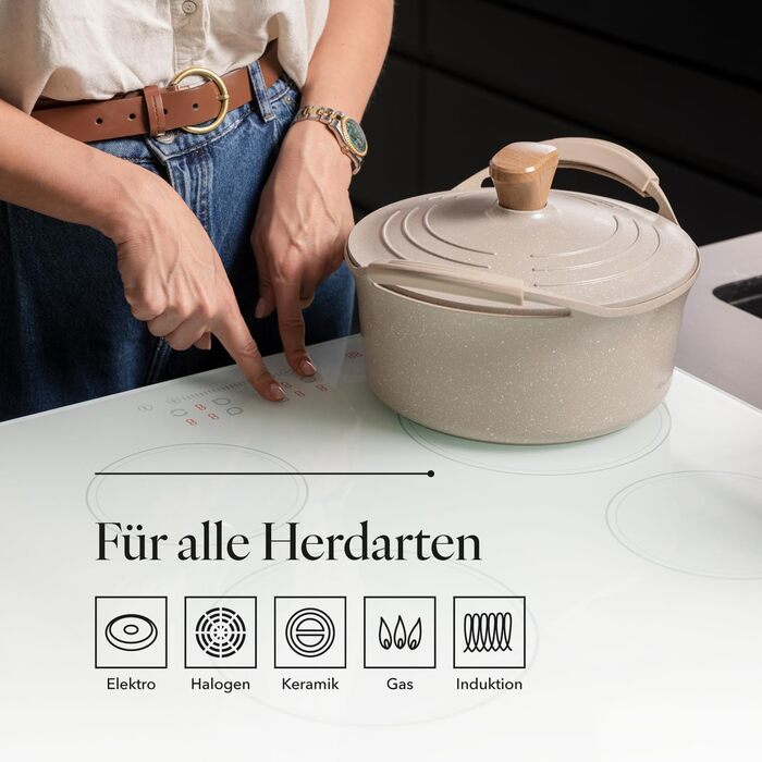 Алюмінієва каструля FLORINA 16 см 1,6 л Підходить для індукції Керамічне покриття, стійке до подряпин М&39яка ручка під дерево Термостійка Для всіх варильних поверхонь Легко миється (OSLO, 2,8 л - 20 см)