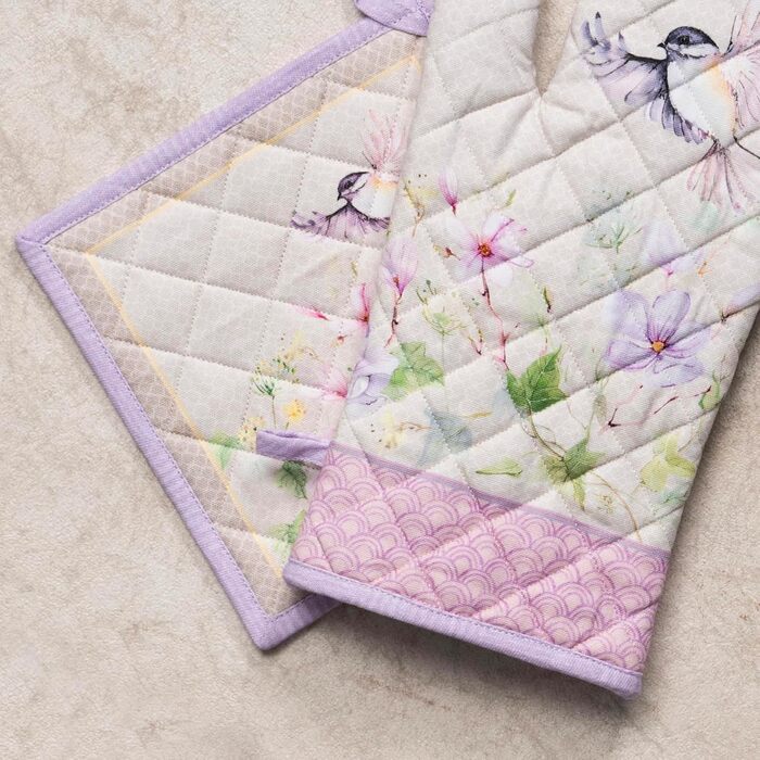 Рукавички для духовки Maison d&39 Hermine, Прихватки для каструль, 100 бавовна, термостійкі кухонні рукавички, рукавички для духовки (19 x 33 см) та прихватки для каструль (20 x 20 см) для приготування їжі, Morzine - Рукавички для духовки (19 x 33 см) та 