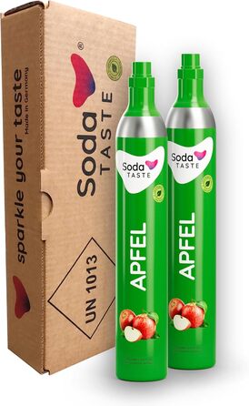 Набір із 2 змінних балонів CO2 SodaTASTE (змінний) для газованок, з натуральним м&39ятним смаком, без сиропу, для приготування до 120 л ароматизованої газованої води, без цукру (УВАГА потрібні 2 порожні балони) (Apple)