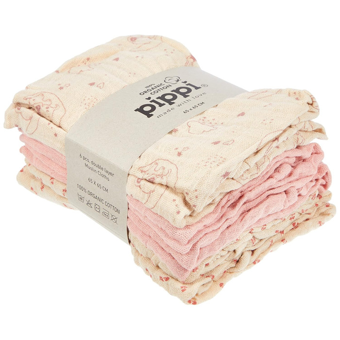 Набір із 6 тканинних/прокладок для дітей/муслінових підгузків унісекс Pippi, 65x65 см (Sheer Bliss)
