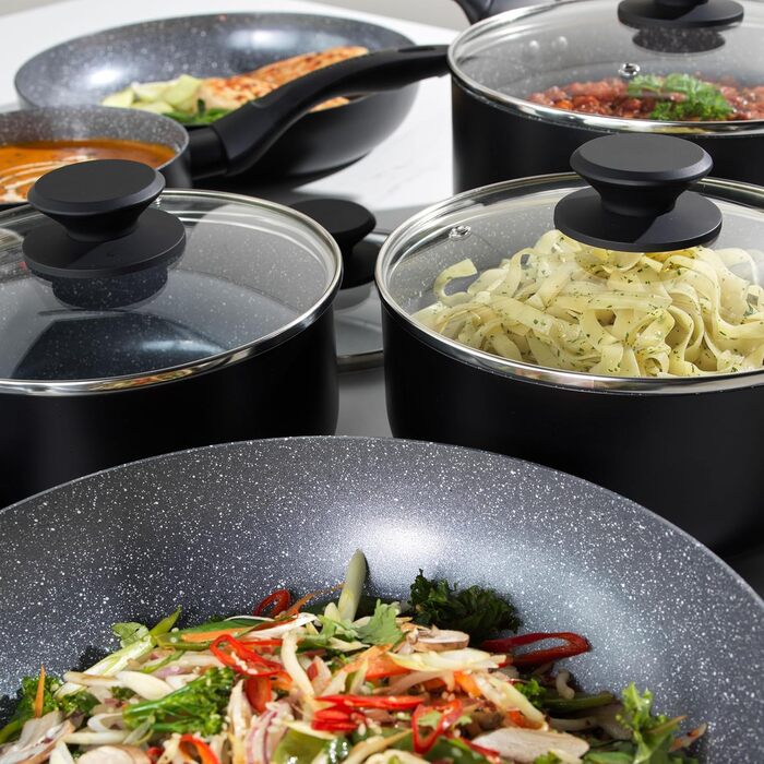 Каструлі Progress, каструля з антипригарним покриттям, виготовлена з металу та мармуру, кераміки, легкий алюмінієвий екструзійний матеріал - підходить для всіх типів плит, крім індукційних, каструлі можна мити в посудомийній машині (каструля з кришкою, ко