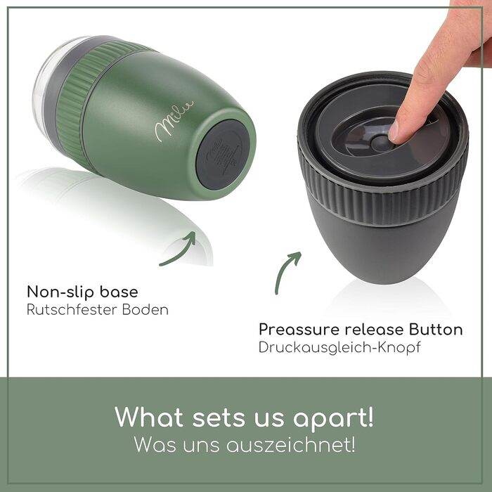 Стаканчик для пластівців Milu 400 мл з назвою MsliMax для йогурту герметичний стаканчик з ложкою (оливково-зелений, нержавіюча сталь)