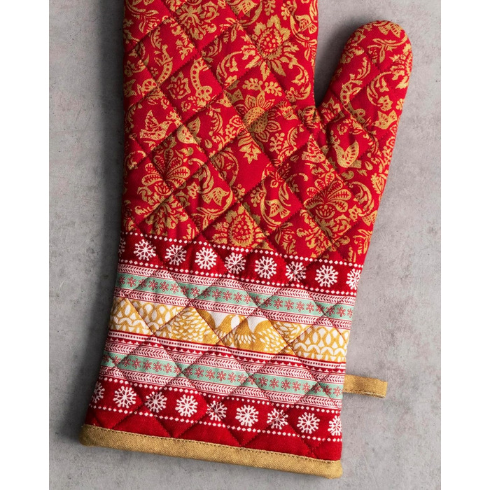 Рукавички для духовки, прихватки для каструль Maison d&39 Hermine, 100 бавовна, термостійкі кухонні рукавички, рукавички для духовки (19 x 33 см) та прихватки для каструль (20 x 20 см) для приготування їжі, Morzine - Рукавички для духовки (19 x 33 см) та 