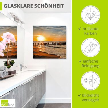 Настінний декор ARTland скляні картини настінна картина скляна картина цільна 40x40 см квадрат пляж море сонце Кариби природа пейзаж узбережжя схід сонця морський S7LE (Гарний захід сонця, 30Д x 30Ш см)