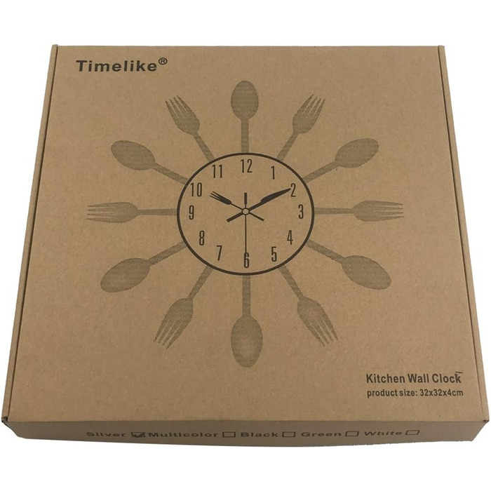 Настінний годинник з кухонним начинням з нержавіючої сталі Timelike - кухонний настінний годинник з тонованими виделками, ложками, лопатками, дизайнерський кухонний годинник для декору кухні, для використання в приміщенні та на вулиці, 12,6 дюйма (срібляс