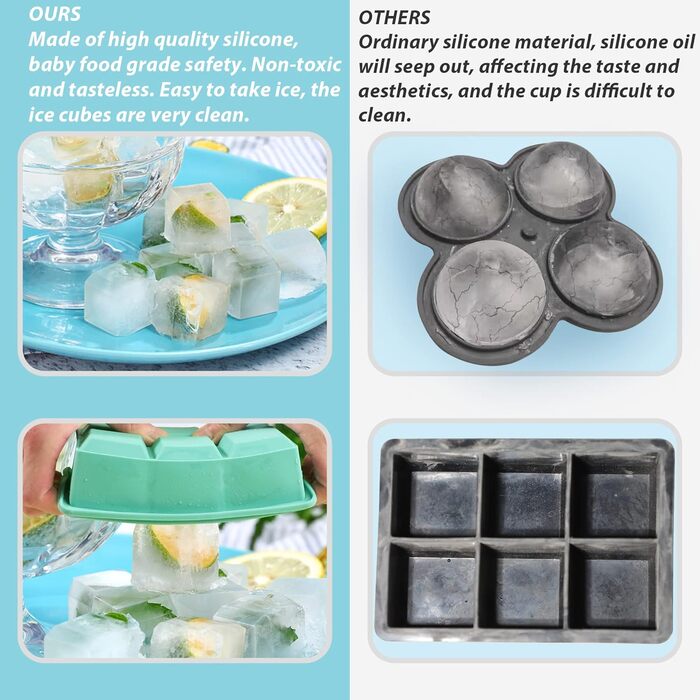 Форма для льоду LessMo XXL, 3-елементна, силіконова форма для льоду на 18 отворів з кришкою, великі кубики льоду 4,8 см, штабельовані та придатні для миття в посудомийній машині, без BPA для пива, коктейлів, віскі (1-мідно-зелена)