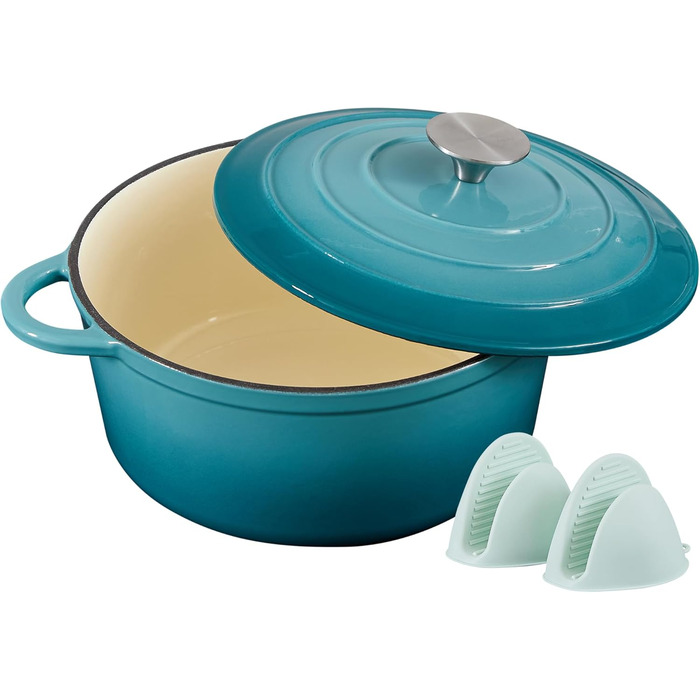 Чавунна форма для запікання 24 см, емальована з кришкою, включаючи 1 пару силіконових рукавиць Nilpferd