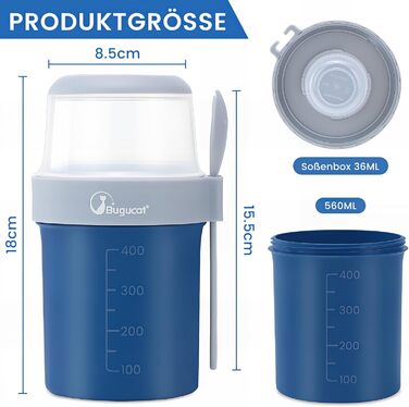 Набір з 2 стаканчиків для пластівців 870 мл з ложкою, синій/зелений Bugucat