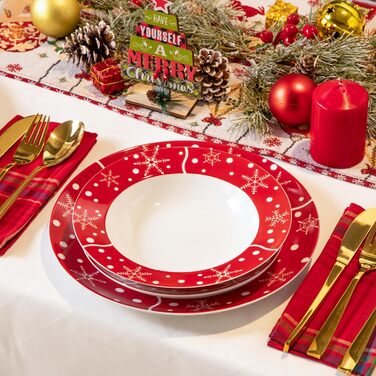 Серія 30-предметний порцеляновий різдвяний набір посуду на 6 осіб, різдвяний кавовий сервіз на 6 обідніх тарілок, 6 десертних тарілок, 6 супових тарілок, 6 кавових чашок та 6 блюдець (Санта Клаус, обідній сервіз на 18 осіб)