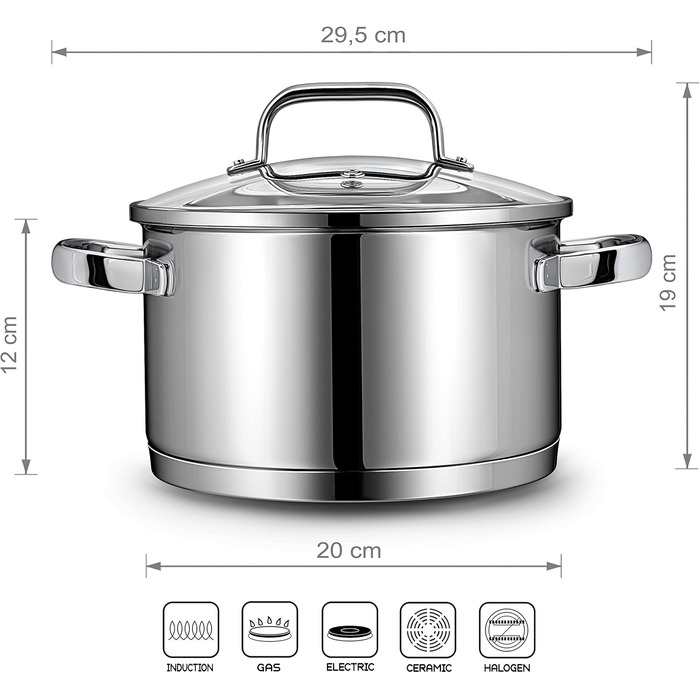 Маленька індукційна каструля Linnuo 16 см зі скляною кришкою, маленька каструля об&39ємом 1,5 л виготовлена з нержавіючої сталі 18/10, ручка не нагрівається, коване дно для всіх плит, міні-каструля, каструля для молока, індукційна каструля (20 см 3,5 л)