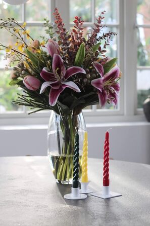 Свічки з крученою конусністю, зроблені в Італії, доступні 25 кольорів, лаковані настільні свічки, спіральні свічки з тривалим часом горіння 5 годин, декоративні свічки, 6 шт. , 2,2 x 21 см (різдвяно-червоні)