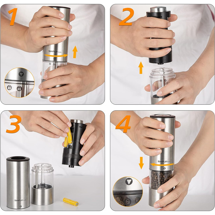 Млин для солі та перцю електричний, набір 2 предмети, cріблястий SIMPLETaste