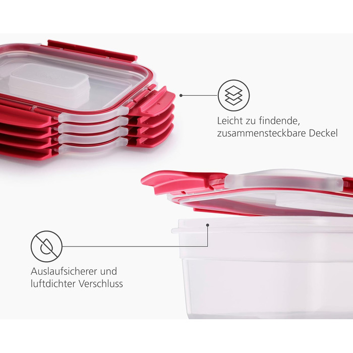 Набор пластиковых контейнеров прямоугольных 1,1 л с крышкой, 4 предмета, красный Joseph Joseph