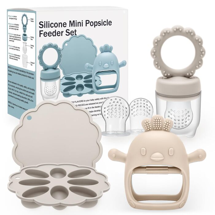 Соска CLDY Baby Fruit для немовлят, контейнер для зберігання дитячого харчування та 3 силіконові соски 3 розмірів для малюків від 3 місяців, дитяче морозиво для прорізування зубів, без BPA (1 набір зелених) (молочно-білий соняшник курча)