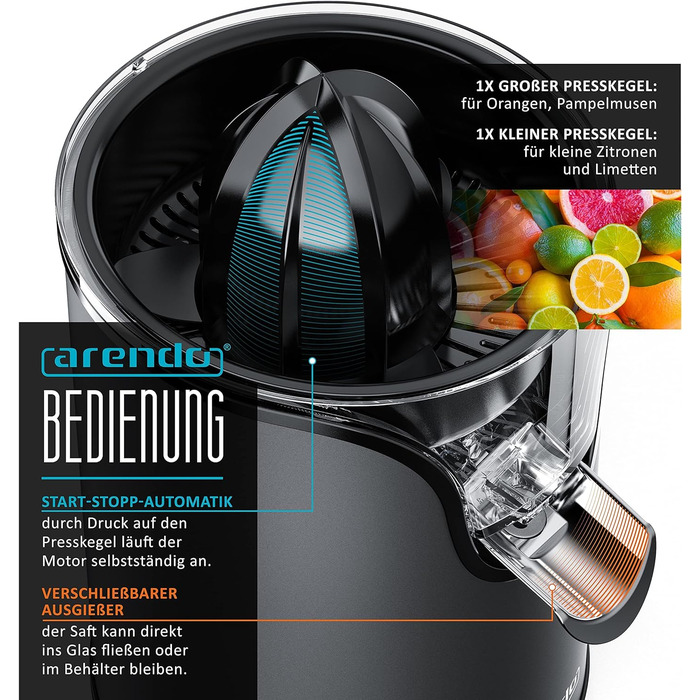 Соковижималка - Ручна соковижималка з нержавіючої сталі - механічна соковижималка - соковижималка для апельсинів Соковижималка для цитрусових ручна з важелем - для апельсинів, грейпфрутів, цитрусових - суцільна конструкція (B антрацит)