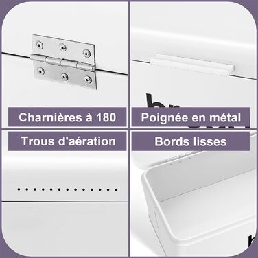 Хлібниця Herogo, хлібниця з відкидною кришкою, вінтажна металева коробка для зберігання хліба, тостів, печива, велика місткість і сучасний дизайн (42 x 22,5 x 16 см) (білий)