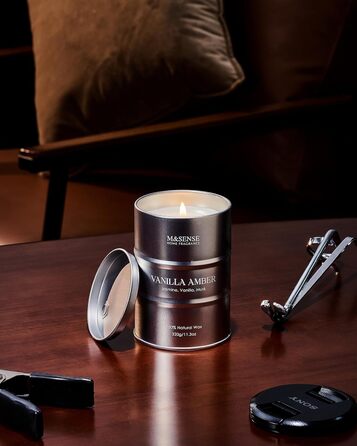 Ароматичні свічки M&SENSE з натурального соєвого воску, натуральна соєва свічка для домашнього декору, тривалий час горіння до 70 годин, класні подарунки-свічки для чоловіків та жінок (320 г, ванільно-бурштиновий)