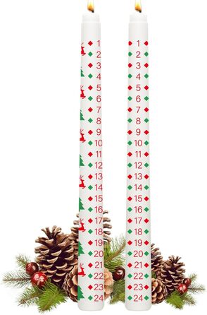 Набор из 2 рождественских свечей в виде адвент-календаря 2 х 24 см, белый UIKTSSL