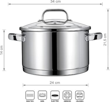 Маленька каструля Linnuo для індукції 16 см зі скляною кришкою, маленька каструля об&39ємом 1,5 л з нержавіючої сталі 18/10, ручка не нагрівається, коване дно для всіх плит, міні-каструля, каструля для молока для індукції, каструля (24 см 6,0 л)