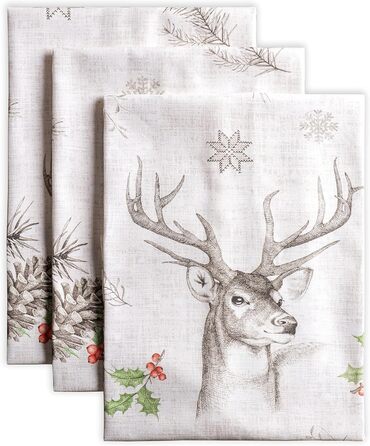 Набір із 3 багатоцільових кухонних рушників Барних рушників День подяки/Різдво (50 см x 70 см) (03 - Різдвяна роса, 50 x 70 см (Набір із 3 шт.)), 39 Hermine Noel