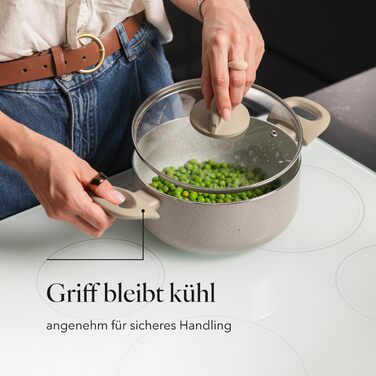 Алюмінієва каструля FLORINA 16 см 1,6 л Підходить для індукції Керамічне покриття, стійке до подряпин М&39яка ручка під дерево Термостійка Для всіх варильних поверхонь Легко миється (ISLA, 4,1 л - 24 см)