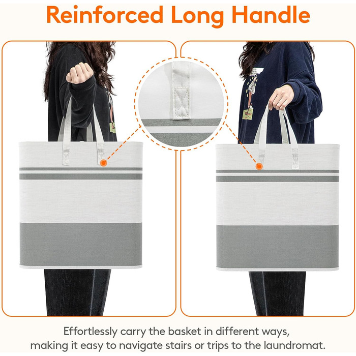 Кошик для білизни Lifewit з 2 предметів 60 л Мішок для білизни, Ящик для білизни Контейнер для білизни Збірник білизни Комод для білизни Кошики для білизни для квартири, гуртожитку, Караван Пральня, сірий і білий 2 x 60 л