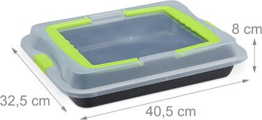 Деко для випікання з кришкою Relaxdays, ящик для транспортування тортів 3-в-1, ШxГ 40,5x32,5 см, високий бортик, прямокутне деко для тортів, (зелене)