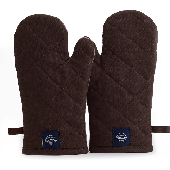 Рукавички Encasa Homes Extra Long для духовки та мікрохвильової печі (2 шт.) для використання на кухні - Силіконові, сріблясті, термостійкі - Захищають руки від гарячого обладнання - (12 x 6,6 дюйма, темно-сірий та бежевий)