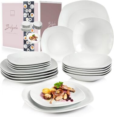 СПІВАЧКА Білий столовий сервіз Bilgola, порцеляновий набір посуду з 30 предметів на 6 персон, набір тарілок округлого дизайну, обідня тарілка (обідній сервіз 18 шт. )