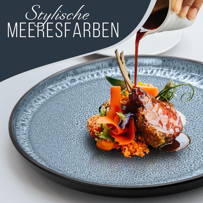 Набір посуду з керамограніту на 6 персон, 24 предмети, чорний/димчасто-синій Ibiza Pure Living