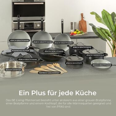 Каструля 7 л з кришкою 28 см, чорна Essential Be Living