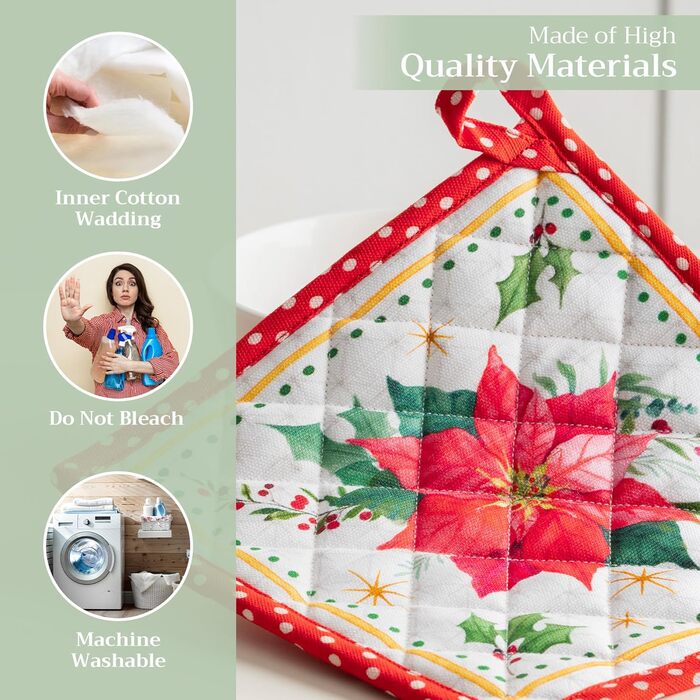 Рукавички для духовки Maison d&39 Hermine, підставки для каструль, 100 бавовна, термостійкі кухонні рукавички, рукавички для духовки (19 см x 33 см) та підставки для каструль (20 см x 20 см) для приготування їжі, Morzine - рукавички для духовки на День по