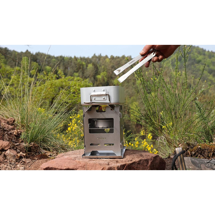 Хобо Преміум Складана вулична плита з термостійкої нержавіючої сталі XL-набір з багатьма аксесуарами Зроблено в Німеччині (титанові щипці для гриля)