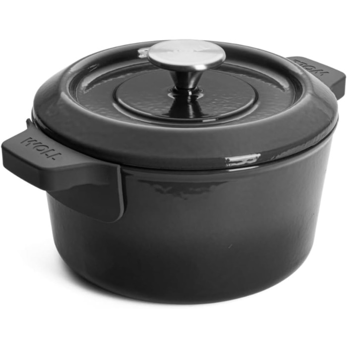 Чавунна каструля Ø 24 см, синього кольору, з кришкою та силіконовими ручками емальований чавун, підходить для індукції та духовки для всіх типів плит Ø 24 см, висота 11 см, 4,2 літра (сіра, Ø 20 см, 11 см, 2,8 літра)