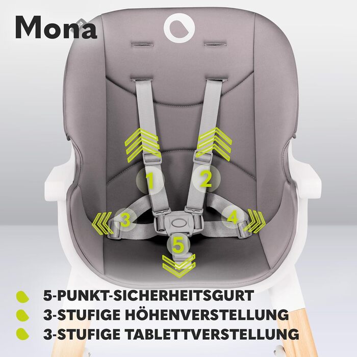 Дитячий стільчик для годування 4-в-1 від 6 місяців сірий Mona Lionelo