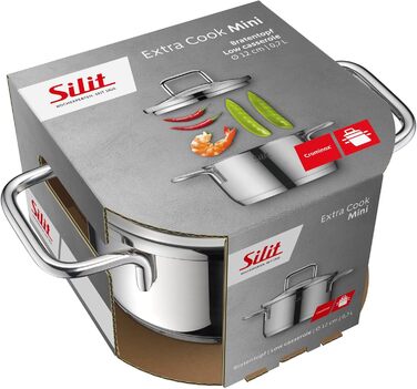 Набір посуду Silit Extra Cook каструлі 12/14 см зі скляною кришкою, внутрішньою мірною шкалою, широким обідком для зручного зливання, з нержавіючої сталі Crominox, для невеликих порцій, компактно складаються, запобігають розтіканню (каструля для смаження,