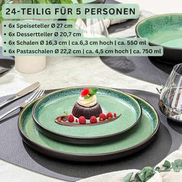 Кам&39яні миски для пасти 6 предметів, набір мисок для пасти на 6 осіб, набір мисок можна мити в посудомийній машині та мікрохвильовій печі, велика багатофункціональна миска темно-сірого кольору 750 мл VALUE COLLECTION (Greenwich, набір посуду з 24 предме