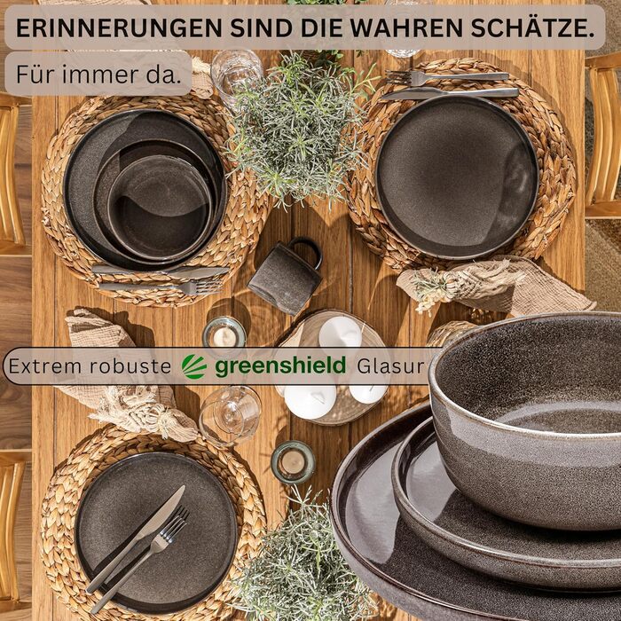 Комбінований сервіз на 6 персон, набір тарілок кавовий кухоль макаронна миска 30 шт. , набір посуду з керамограніту посудомийна машина - мікрохвильова піч - стійкий до подряпин, набір посуду з керамограніту КОЛЕКЦІЯ ЦІННОСТЕЙ (Каїрський графіт, комбінован