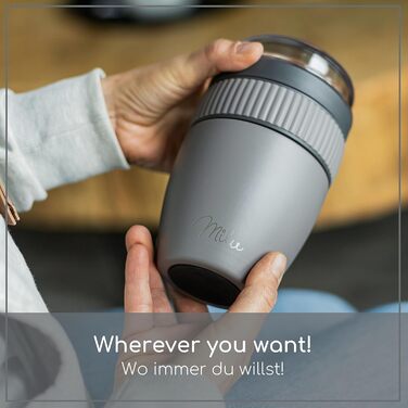 Стаканчик для пластівців Milu на винос 400 мл з назвою MsliMax для йогурту герметичний стаканчик з ложкою (сіро-коричневий, нержавіюча сталь)