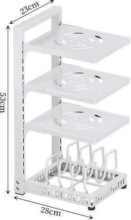 Органайзер для каструль HIMKI для шафи з регульованими відділеннями, тримач для каструль 4/5/7 рівнів, підставка для каструль з тримачем для кришки для кухонної шафи (4 рівні, білий)