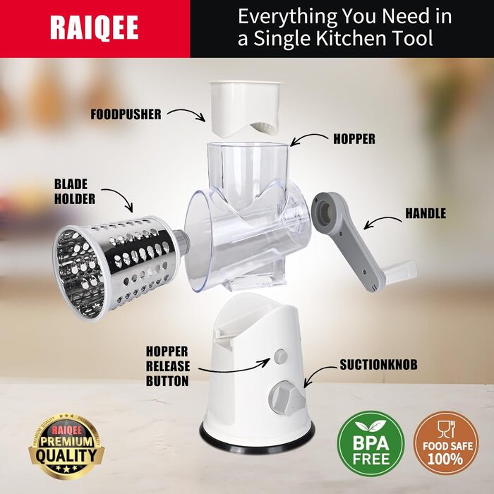 Терка для сыра роторная, белая RAIQEE