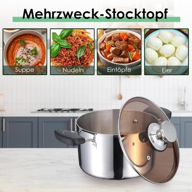 Кастрюля 5 л из нержавеющей стали со стеклянной крышкой 22 см Herogo