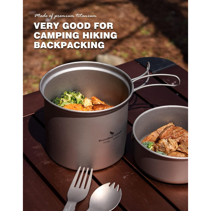 Титанова каструля та сковорода для кемпінгу 500 та 1000 мл Boundless Voyage