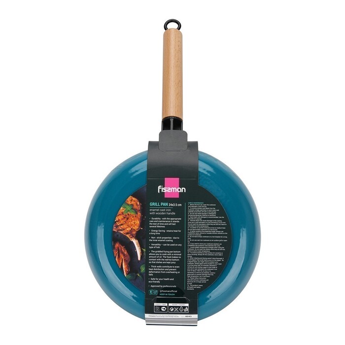 Кругла пательня-гриль Fissman з дерев`яною ручкою 24x3,5 см чавун (4045)