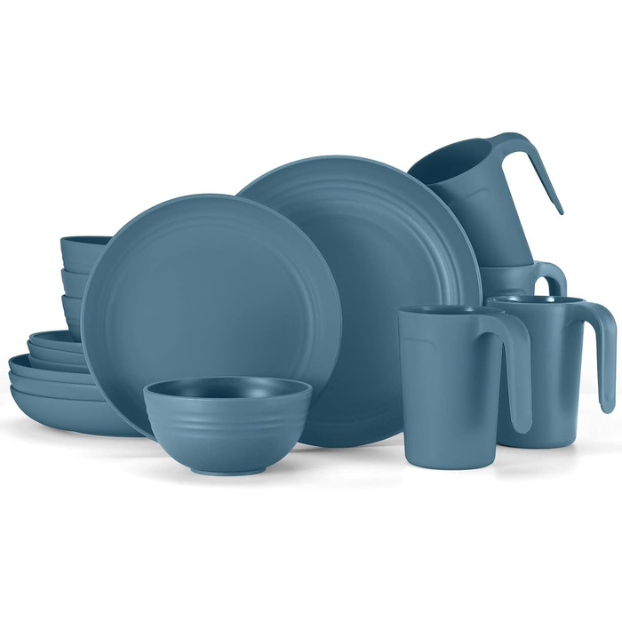Набор пластиковой посуды для кемпинга на 4 персоны, 17 предметов, синий Odoland