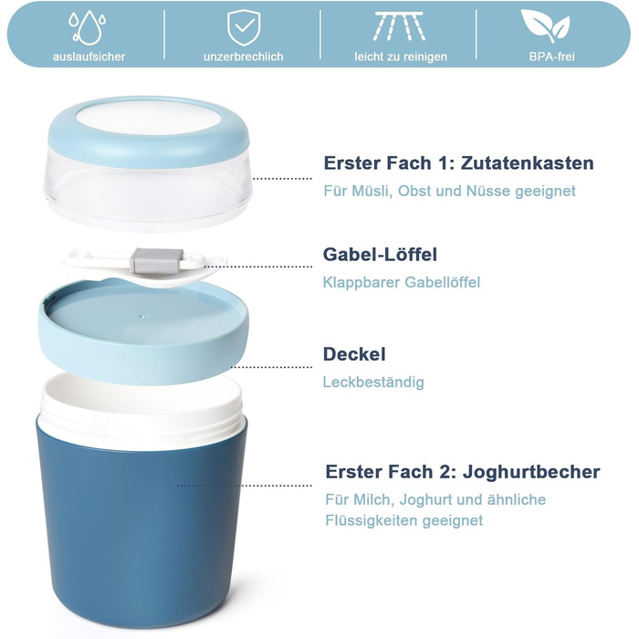 Стаканчик для пластівців 750 мл зі складаною ложкою, синій Swkien