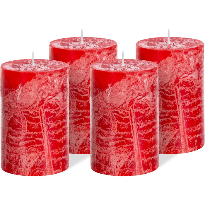 Набір із 4 свічок-стійок Brandsseller 7 x 10 см Однотонні та виготовлені з парафіну Сільські свічки з тривалим часом горіння Декоративні свічки для прикраси столу, Різдва та святкувань (7 x 14 см Набір із 4 шт. , червоні)